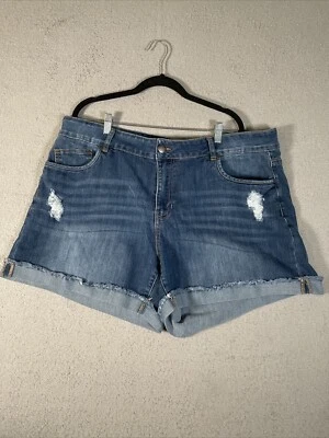 Pantalones cortos de jean para mujer Dollhouse talla grande 22 azules dobladillo deshilachado desgastado Foto 1 de 4