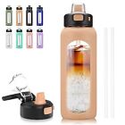 32 Oz Glass Water Bottle With Straw Motivational Water Bottles With Time Marker 