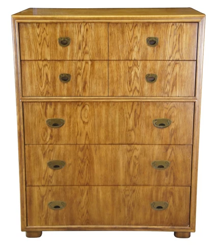Vintage Drexel Heritage Passage Oak Campaign Tallboy Dresser Chest of Drawers Cover
