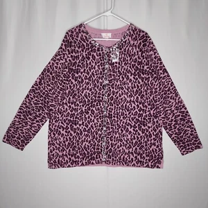Quacker Factory Cardigan Women 1X Purple Button Sequin Beaded Animal Leopard NEW - Picture 1 of 7