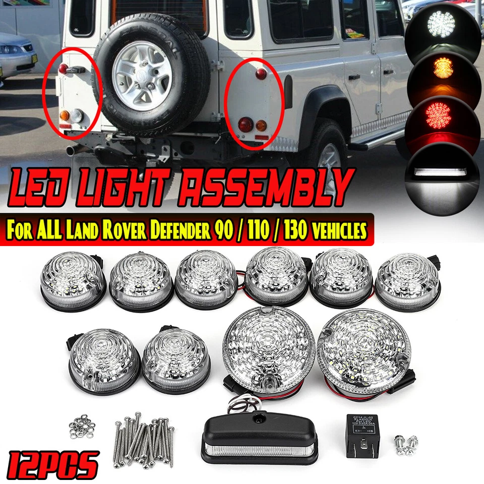 12Pcs Clear Full LED Light Upgrade Lamp Kit For Land Rover Defender 90 110 130 - Image 1 of 4