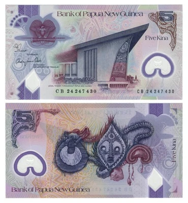 Papua New Guinea 5 Kina (2024) - Polymer/Bird of Paradise/p51d, B155d UNC - Image 1 of 3