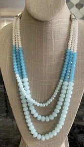 Talbots Multi Strand Necklace Silver Tone Icy Blue Ombré Faceted Acrylic Beads - Picture 1 of 13