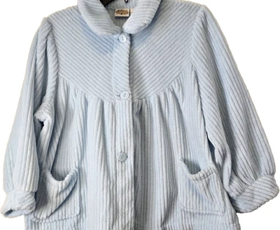 De Colección Colecciones Etc Bata Para Mujer Mediana Corta Azul Peluche 3/4 Slv Bolsillos Peter Pan Foto 1 de 4