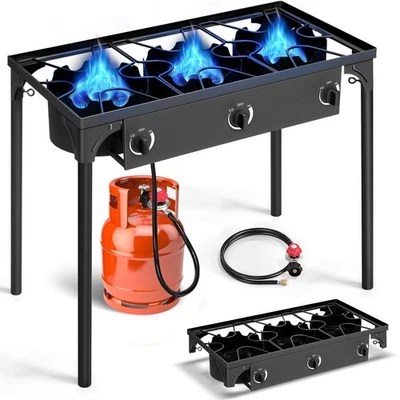 ZOKOP Portable Propane 225,000-BTU 3 Burner Gas Camping Picnic Stove BBQ Grill