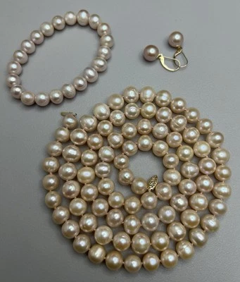 Beautiful .585 14K Yellow Gold & Fresh Water Cultured Pearl Necklace Set 10mm - Image 1 of 4