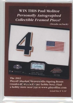 2002 Playoff Absolute Memorabilia Auto Sweepstakes Entry Cards Paul Molitor HOF - Image 1 of 2