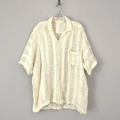 Handmade Lithuanian Linen Short Sleeve Button Down Cabana Shirt Fits L/XL - Image 1 of 4