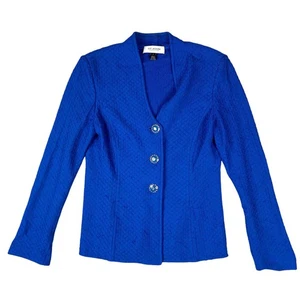 Maglione cardigan St. John Collection maglia monogramma bottoni misto lana blu 8 - Foto 1 di 7