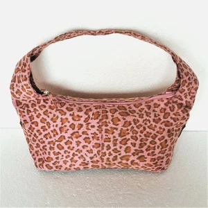 Neiman Marcus Handbag Purse Cheetah Animal Print Pink Olive Green Tan Zip Top - Picture 1 of 11