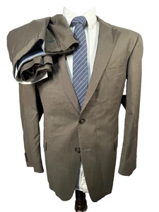 TOMMY HILFIGER Mens Brown Wool ATHLETIC FIT 2 Piece Suit 44S Jacket 34x29 Pant - Picture 1 of 13