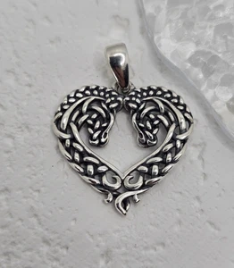 Celtic Horse Heart Pendant 925 Sterling Silver With Knotwork For Love Loyalty - Picture 1 of 3