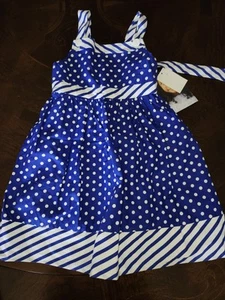 NEW girl's 6 La Princess Sleeveless Blue and White Dress Polka Dots NWT - Picture 1 of 3