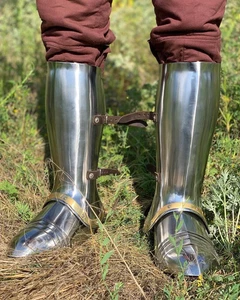 Medieval Greaves Roland Tempered Steel Silver Steel Leg Armor Halloween Cosplay. - Picture 1 of 3