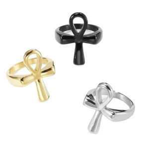 Edelstahl polierte Mode ägyptischer Schmuck Ankh Kreuz Ring US Größe 7-13 - Bild 1 von 47