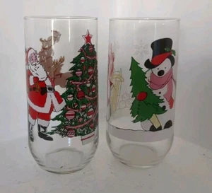 2x Vintage Christmas Drinking Glasses Tumblers Santa & Snowman LUMINARC - Picture 1 of 10