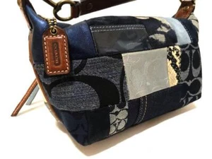 NICE COACH DENIM SIGNATURE C MULTI PATCHWORK SM TOP HANDLE POUCH HOBO BAG PURSE - Picture 1 of 1