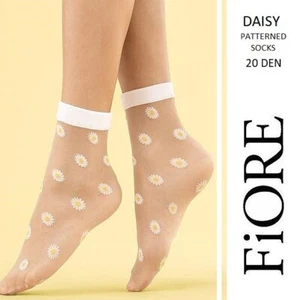 FIORE Daisy poudre white women's fancy style socks ankle sheer 20 den camomiles - Picture 1 of 4