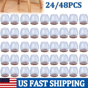 24/48 pcs Small Silicone Chair Leg Floor Protectors Transparent Table Feet Caps - Picture 1 of 15