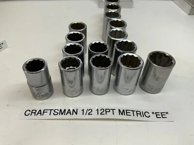 Craftsman 1/2 drive 12pt Shallow EE Series METRIC Sockets 10-22mm Choose - USA - Image 1 of 4