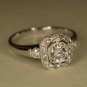 2 Ct Round Cut Simulated  Wedding Art Deco Ring 14K White Gold Plated - Picture 1 of 4