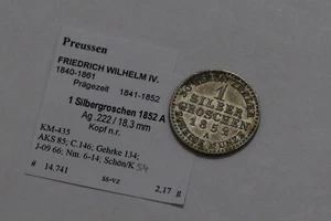 🧠🇩🇪 GERMANY PRUSSIA 1 GROSCHEN 1852 A SILVER SHARP DETAILS B79 #W666 - Picture 1 of 2
