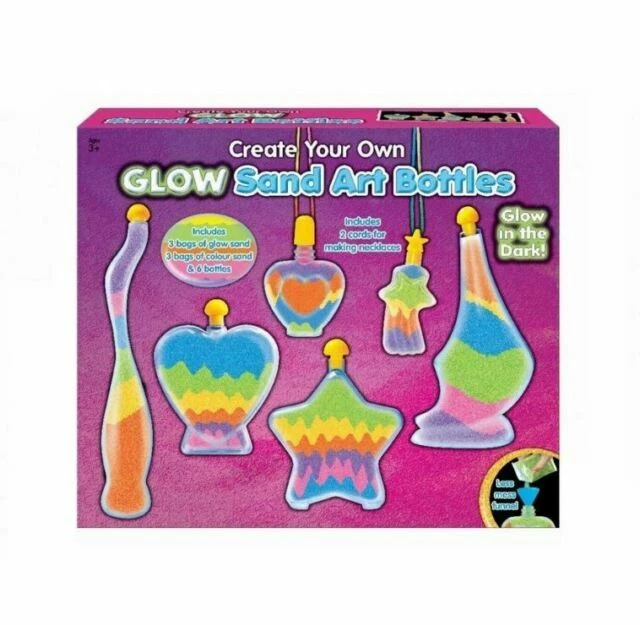 Glitter Glow Sand Art Set Make Your Own Bottle Craft Kit 6 Bottles Kids Fun