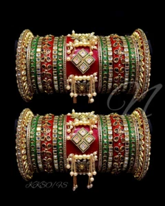 Wedding Chura Red Bridal Bangles set Churi Karwachauth Bollywood Bangle set - Picture 1 of 4