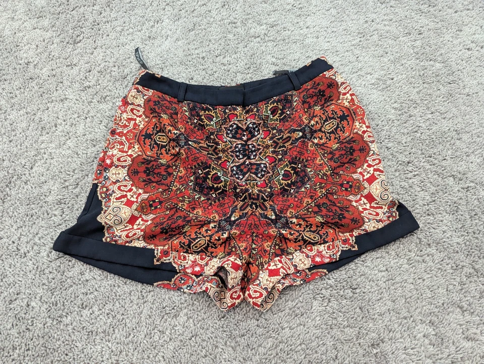Pantalones Cortos Topshop Mujer Talla 10 Cintura Elástica Paisley Boho Negros Foto 1 de 4