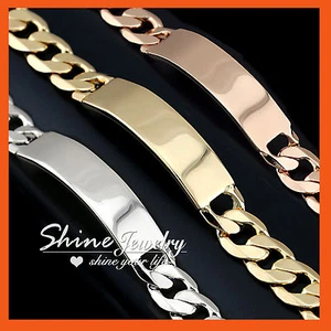 18CT GOLD FILLED ID Identity CUBAN CURB CHAIN MENS WOMENS SOLID BANGLE BRACELET - Picture 1 of 17