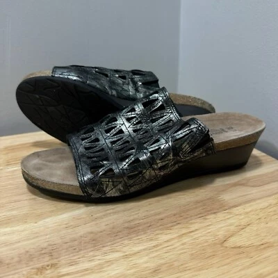 Naot Womens Crown Metallic Size 39 US 8 Wedge Heel Cork Slide Leather - Image 1 of 4