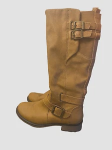 Baretraps Tan Riding Boots Womens Sz 6.5 Vegan Leather Full Zip - Picture 1 of 10