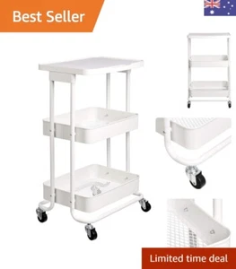 2-Tier Metal Kitchen/Utility Cart with Shelf, White - Picture 1 of 7