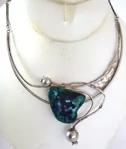 Signed Avi Soffer Israel Freeform Azurite 20" Necklace 925 Sterling Silver 66gr - Picture 1 of 6