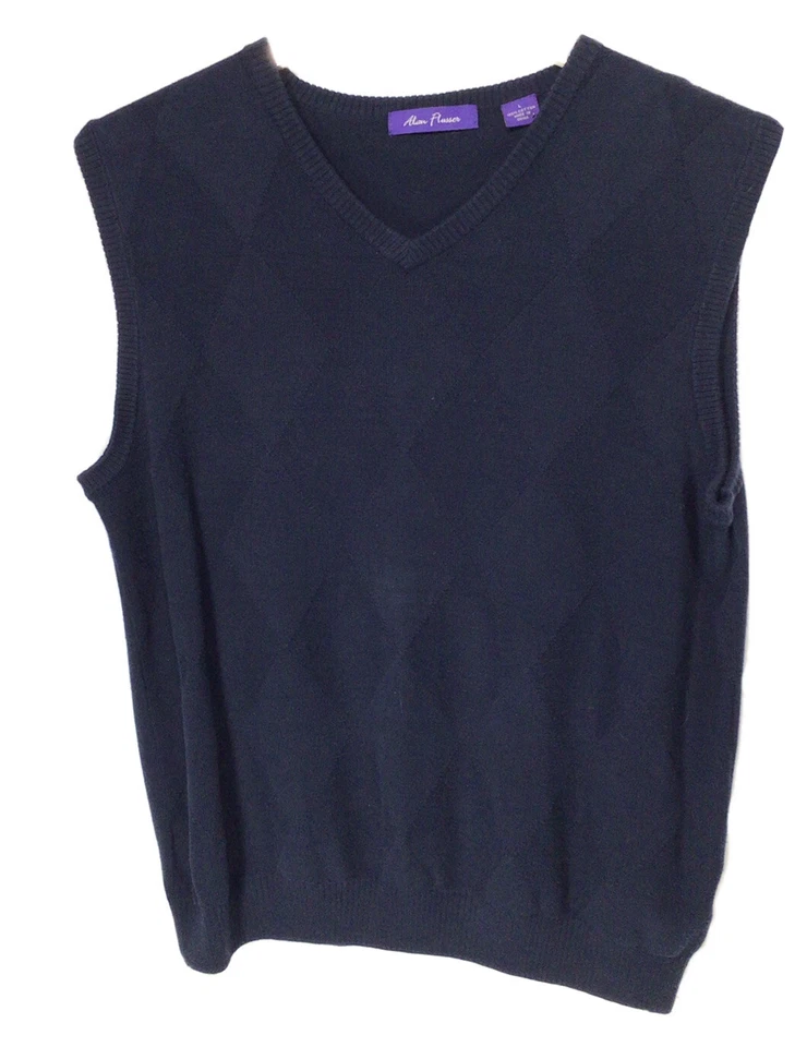 Alan Flusser Sweater Vest Men's L Cotton Navy Blue Knit Golf - Image 1 of 4