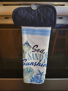 Hanging Kitchen Dish Towel w/ Pot Holder Top - Sea, Sand, Sunshine - Picture 1 of 1