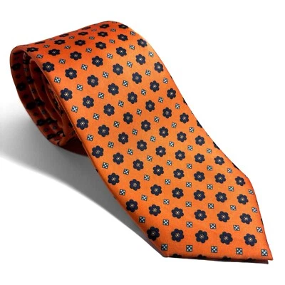 Orange Floral Silk-Like Tie (Handmade) - Image 1 of 4