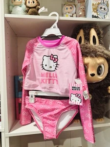 Hello Kitty 2 Pieces Girl Swimsuit Long Sleeves Size 10 Pink UPF 50+ - Picture 1 of 4
