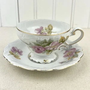 Taza y platillo vintage Ohata China Demitasse flor rosa victoriana Japón ocupado - Imagen 1 de 11