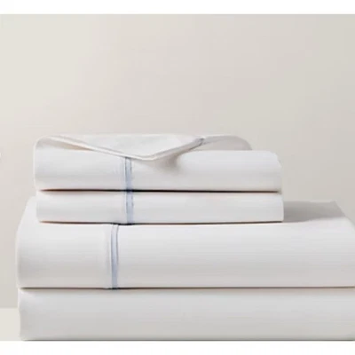 Nuevo Ralph Lauren Algodón Orgánico Percal Palmer Queen Sábana Plana Blanco/Azul Cielo Foto 1 de 4