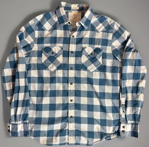 American Eagle Men's Vintage Fit Blue Plaid Pearl Snap Up Long Sleeve Shirt Sz M - Picture 1 of 7