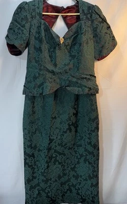 Vestido Damasco Jessica McClintock Vintage Años 80 90 Acetato Verde Azulado Talla 13/14 Foto 1 de 4