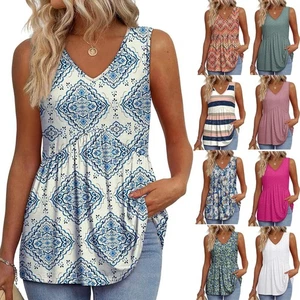 Womens Sleeveless Tops Blouse V neck Leopard Tunic Casual Swing Tank Vest Cami - Picture 1 of 31