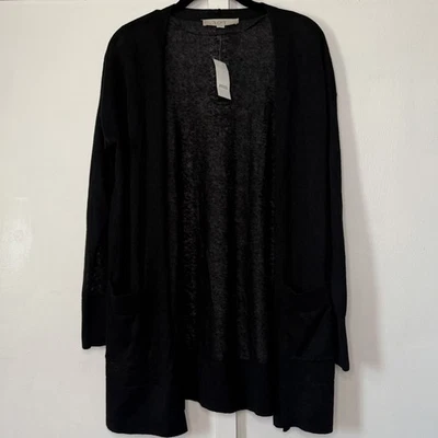 LOFT Linen Blend Open Front Black Cardigan Sweater Women’s Sz XS NEW With Tags - Image 1 of 4