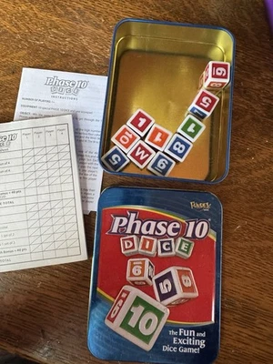 Phase 10 Dice - 2008 - Fundex Games - Blue Tin - Dice Game Fun - Image 1 of 4