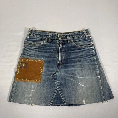 Vintage Levis Skirt Women 30 Blue Denim Jean Patchwork Big E Orange Tab Boho 70s - Image 1 of 4