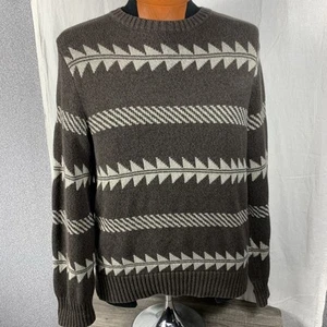 Eddie Bauer Mens Sweater MEDIUM Brown Tan Long Sleeve 100% Cotton Knit Heavy - Picture 1 of 10