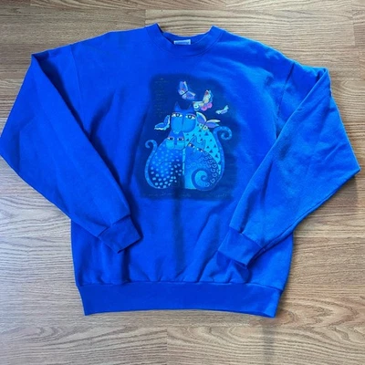 Sudadera Vintage Laurel Burch Púrpura Gato Artístico Mariposa Talla M Foto 1 de 4