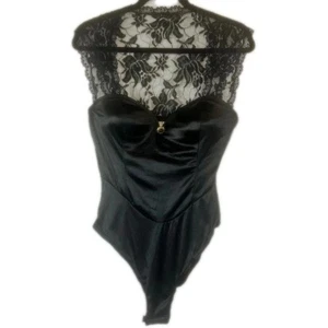NUEVO CON ETIQUETAS AÑOS 80 VINTAGE VICTORIAS SECRET ETIQUETA DORADA NEGRO SATINADO Y ENCAJE Body de Encaje S - Imagen 1 de 18