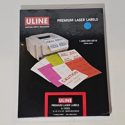 Uline Premium Laser Labels BLOCKOUT White, 8.5" x 5.5" Pack of 200/Box # S-19323 - Image 1 of 2